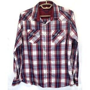 Platini Jeans Men's Plaid Shirt Size M 15.5 34 Pearl Snap Long Sleeve Western